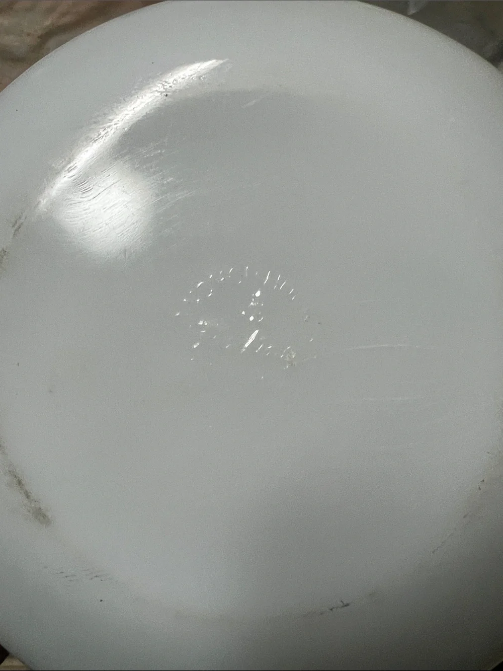 Vintage White Glass Serving Bowl with Green Floral Pattern